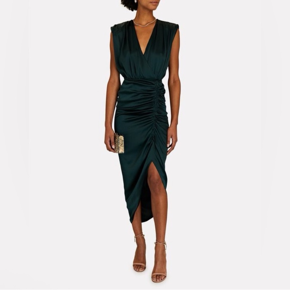 Veronica Beard Casela Silk Rouched Sleeveless Dress in Green Size 6 - Picture 2 of 12